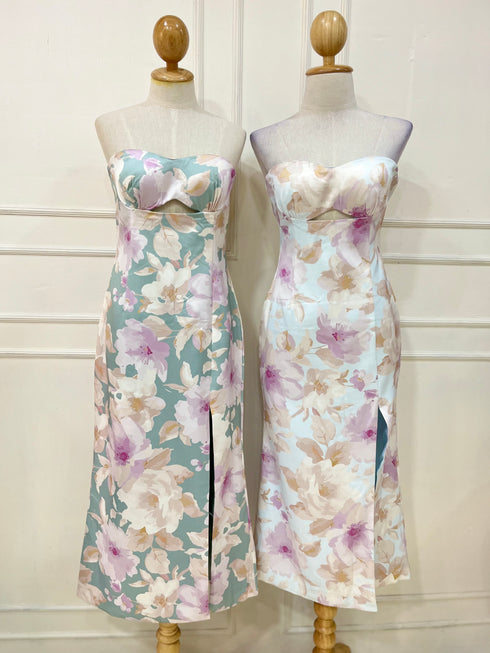 Women Hollow Out Padded Tube Side Slit Dresses